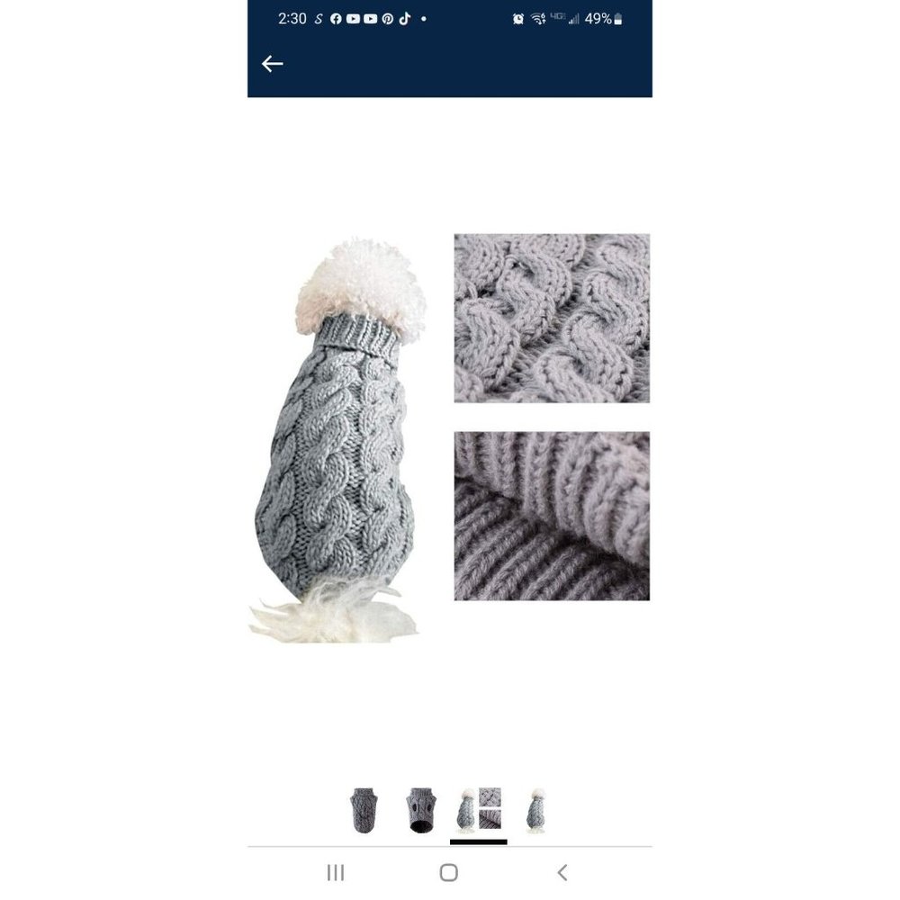 Wool Blend Dog or Cat Cable Knit Pullover Sweater - Grey. Small. New in bag